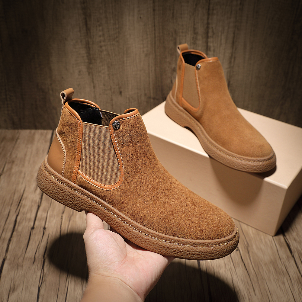 2025冬季新款男士真皮切尔西靴懒人一脚蹬纯色厚底休闲百搭马丁靴