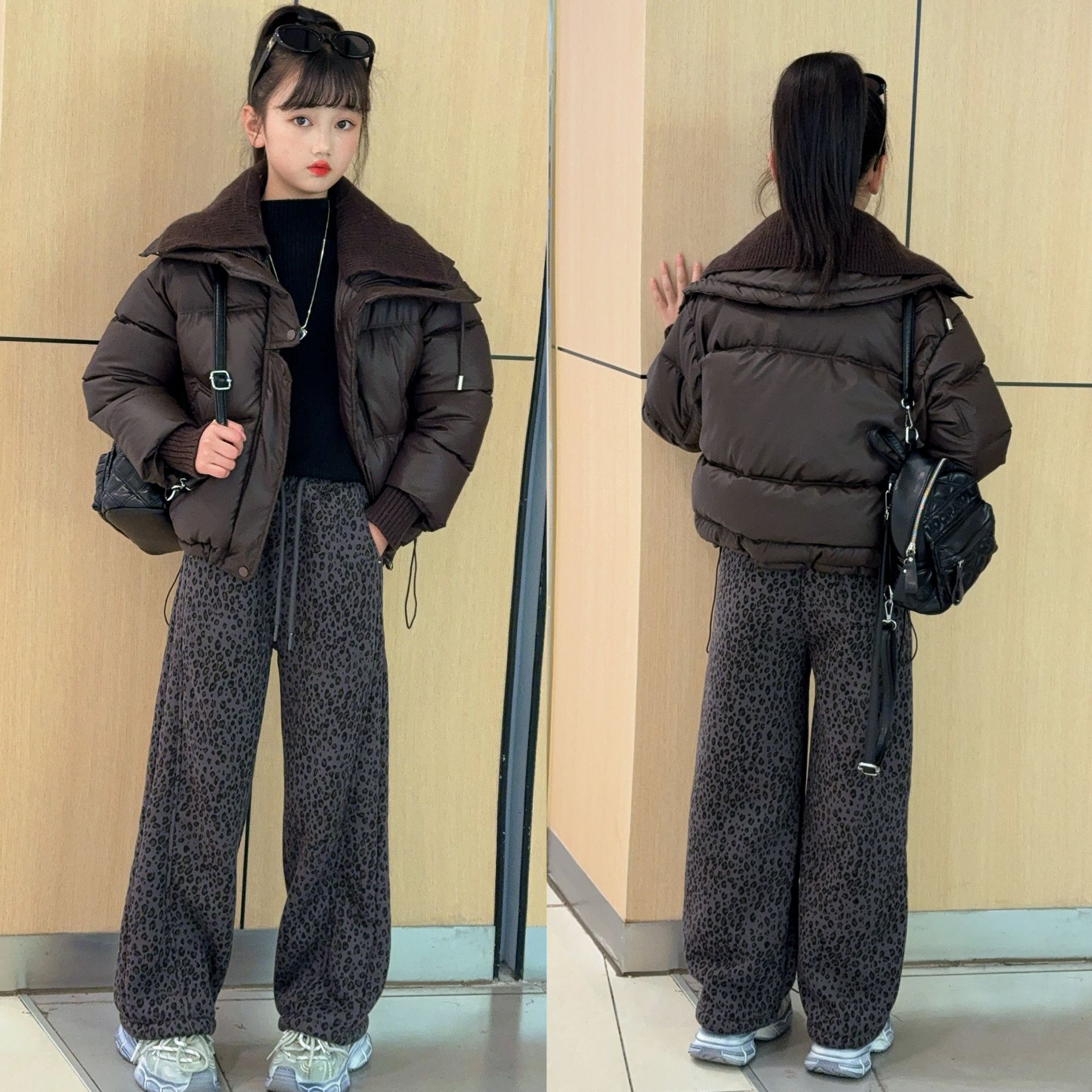 女童棉衣套装新款短裤加绒加厚裤子中大童儿童宽松面包服冬季动作