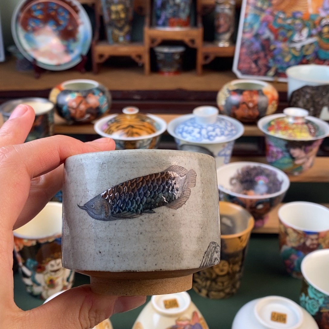 手工手绘龙鱼主人杯