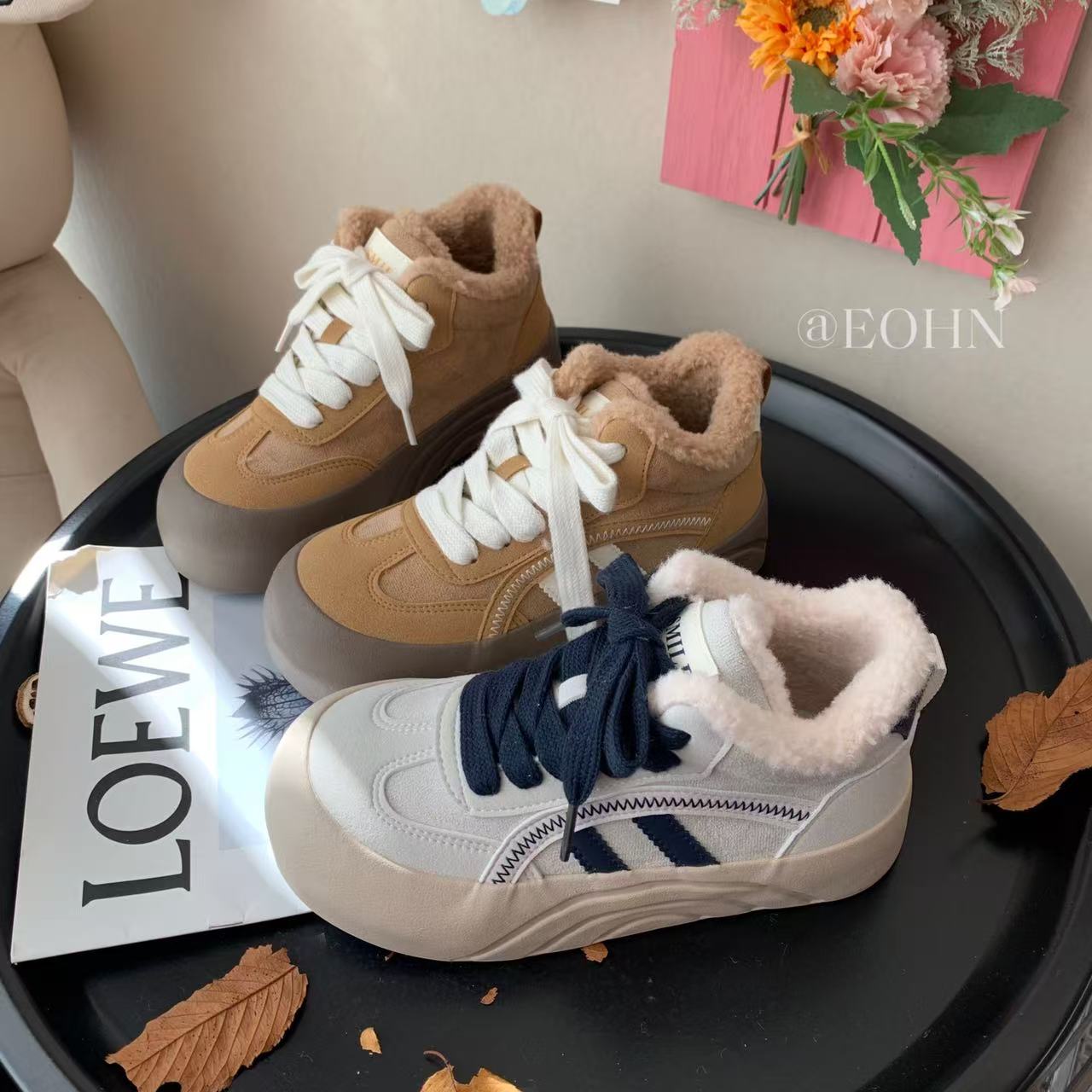 【eohn】冬季运动休闲鞋休闲风拼色棉鞋极简风复古港风潮流风秋冬