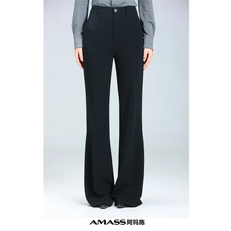 AMASS/阿玛施新款时尚气质风高腰显瘦遮肉黑色休闲阔腿裤女510020
