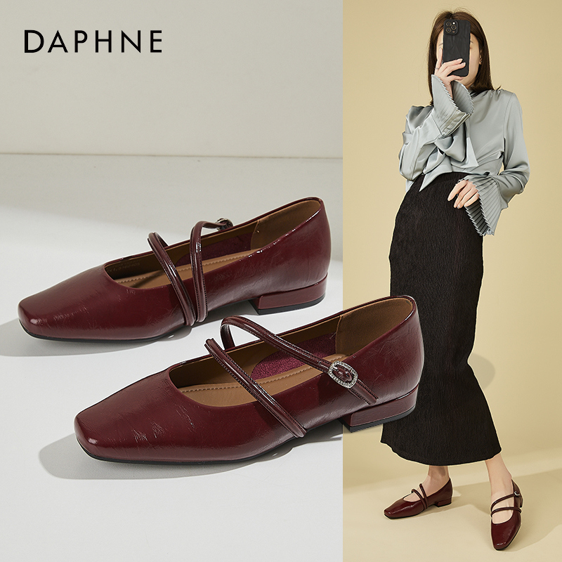 Daphne/达芙妮浅口单鞋女时尚方头一字扣玛丽珍鞋配裙子宴会鞋