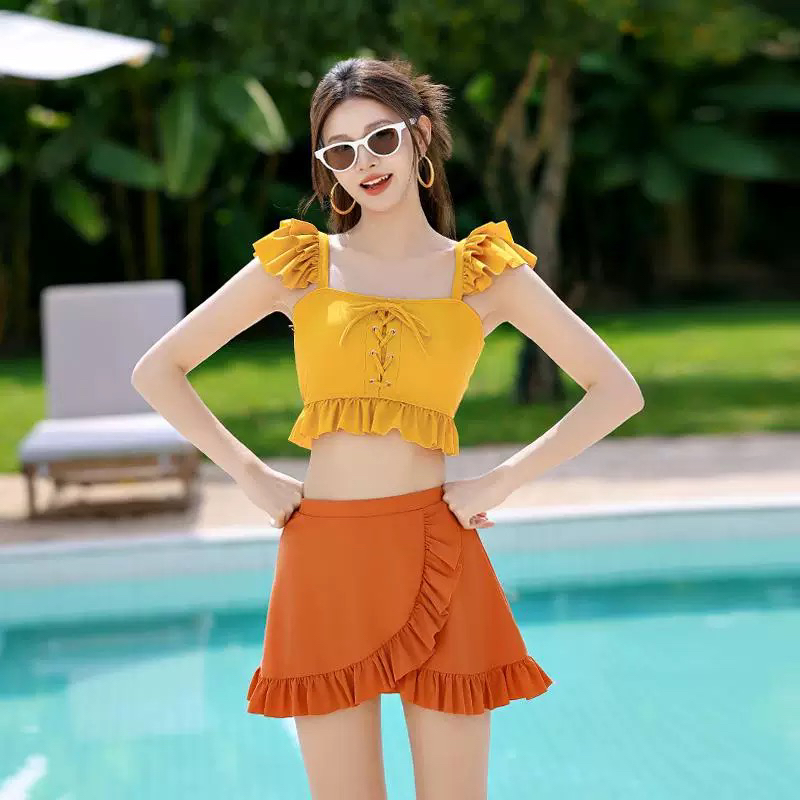 泳衣女款遮肚显瘦保守学生少女性感小胸两件套分体式泡温泉游泳装