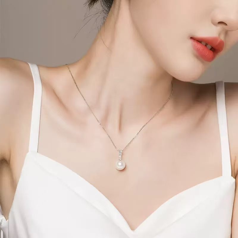 链子925银 戴妃单珠吊坠，高贵奢华珍珠项链