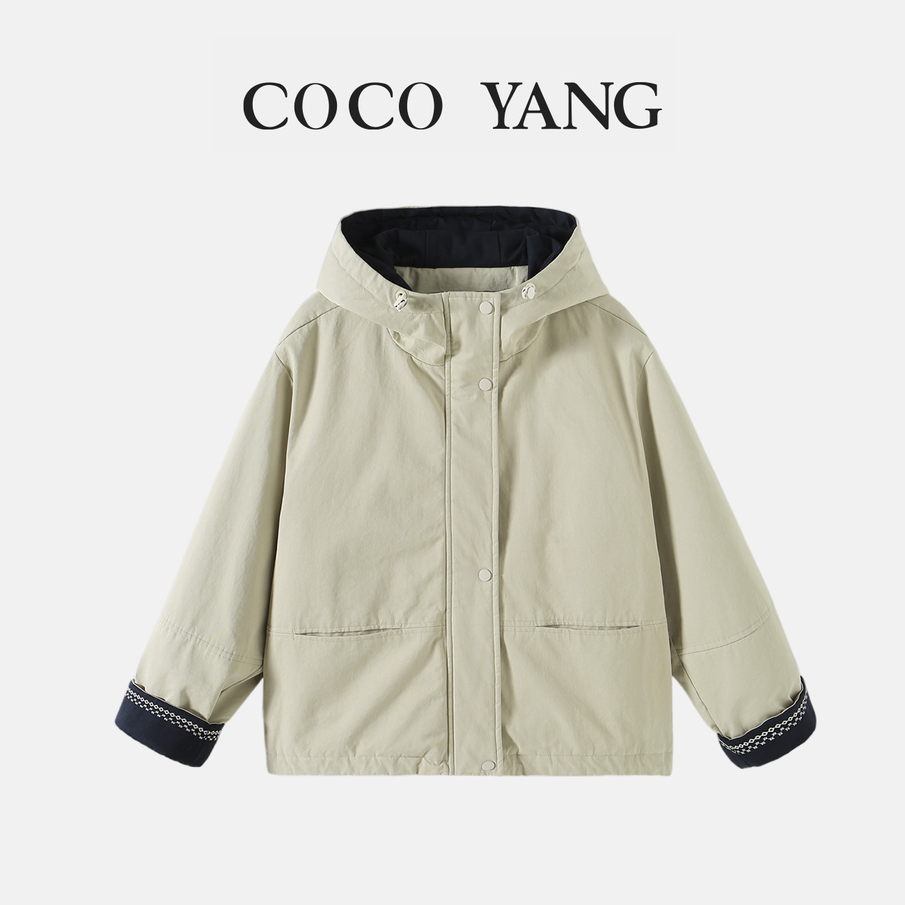 秋季女大童夹棉连帽风衣外套洋气休闲百搭女童亲子装棉衣-SW036