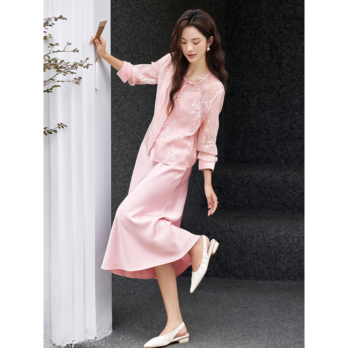 F【梵希蔓】新中式国风套装女秋季印花开衫吊带裙两件套A2683