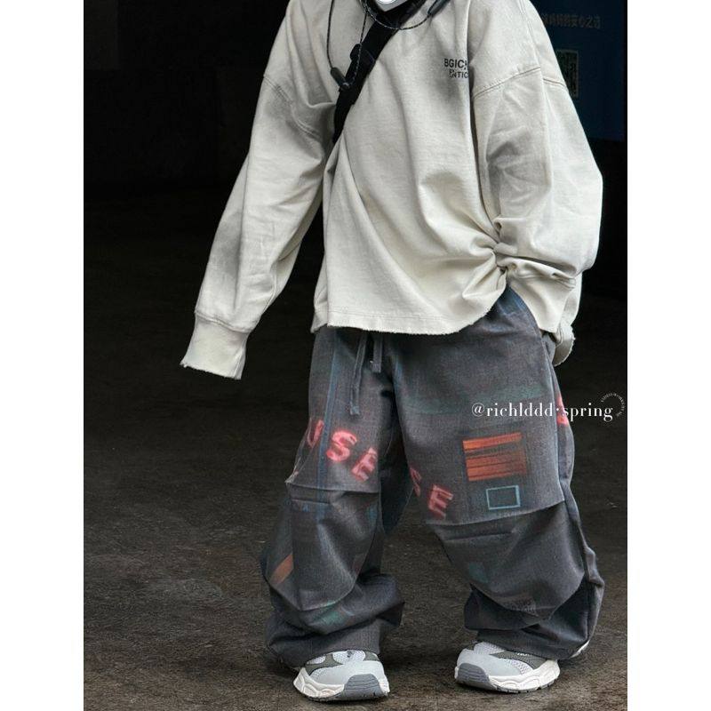 NO退NO换【街头辣孩】超童数码印花休闲裤TR面料