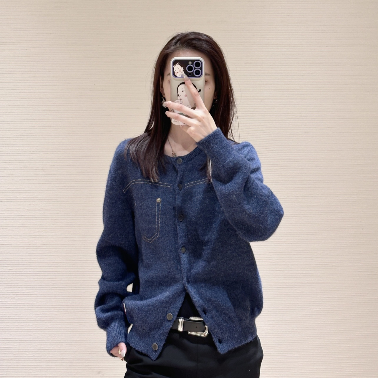 99新 LouisVuitton/路易威登 2cc544/牛仔蓝针织开衫 羊绒 xs码