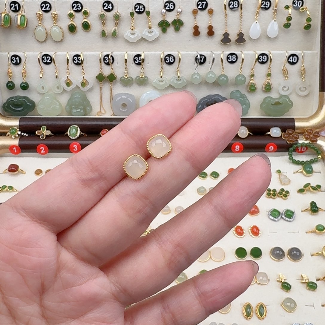 银S925镶嵌和田玉耳饰