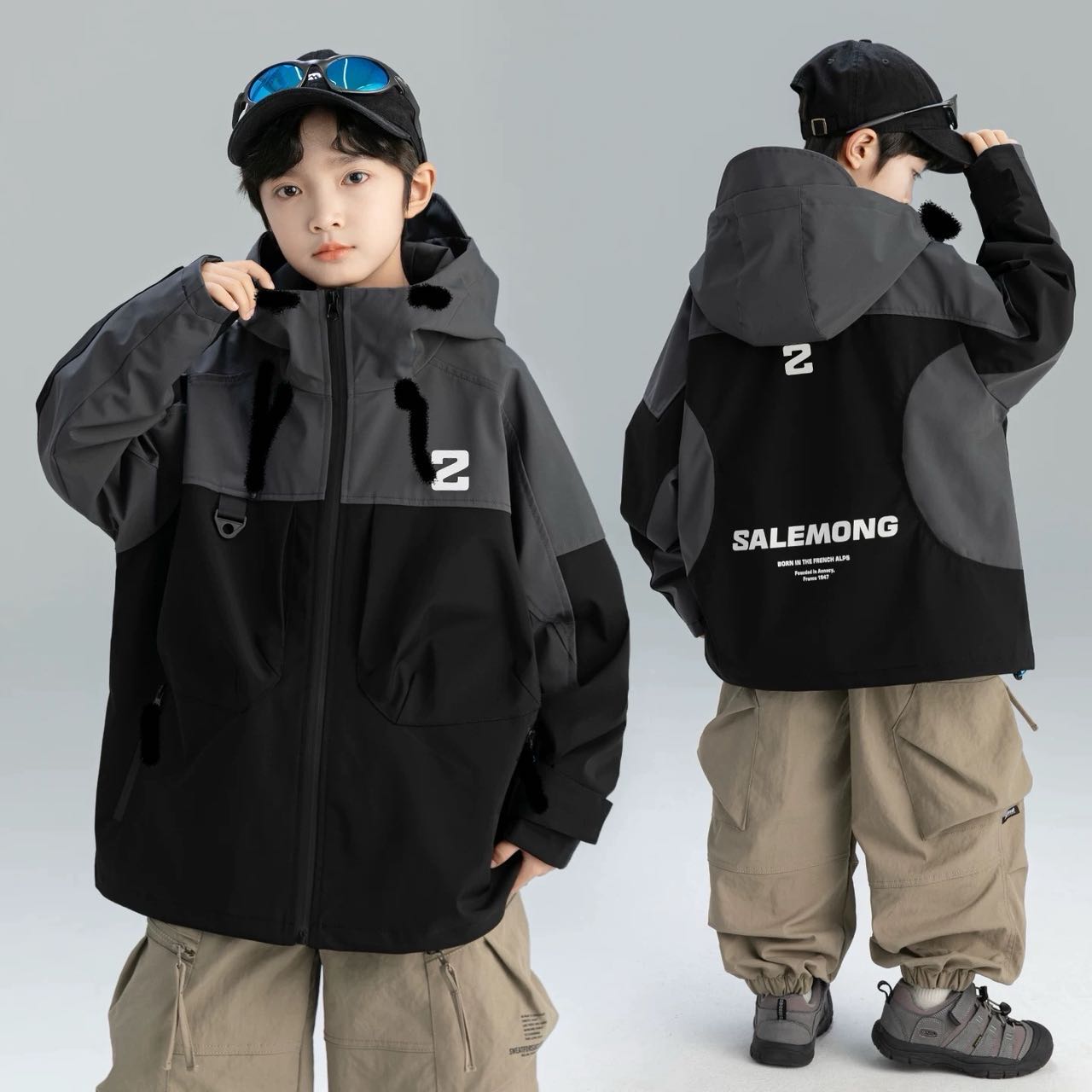 【新疆包邮】儿童加绒字母拼接三合一外套11535