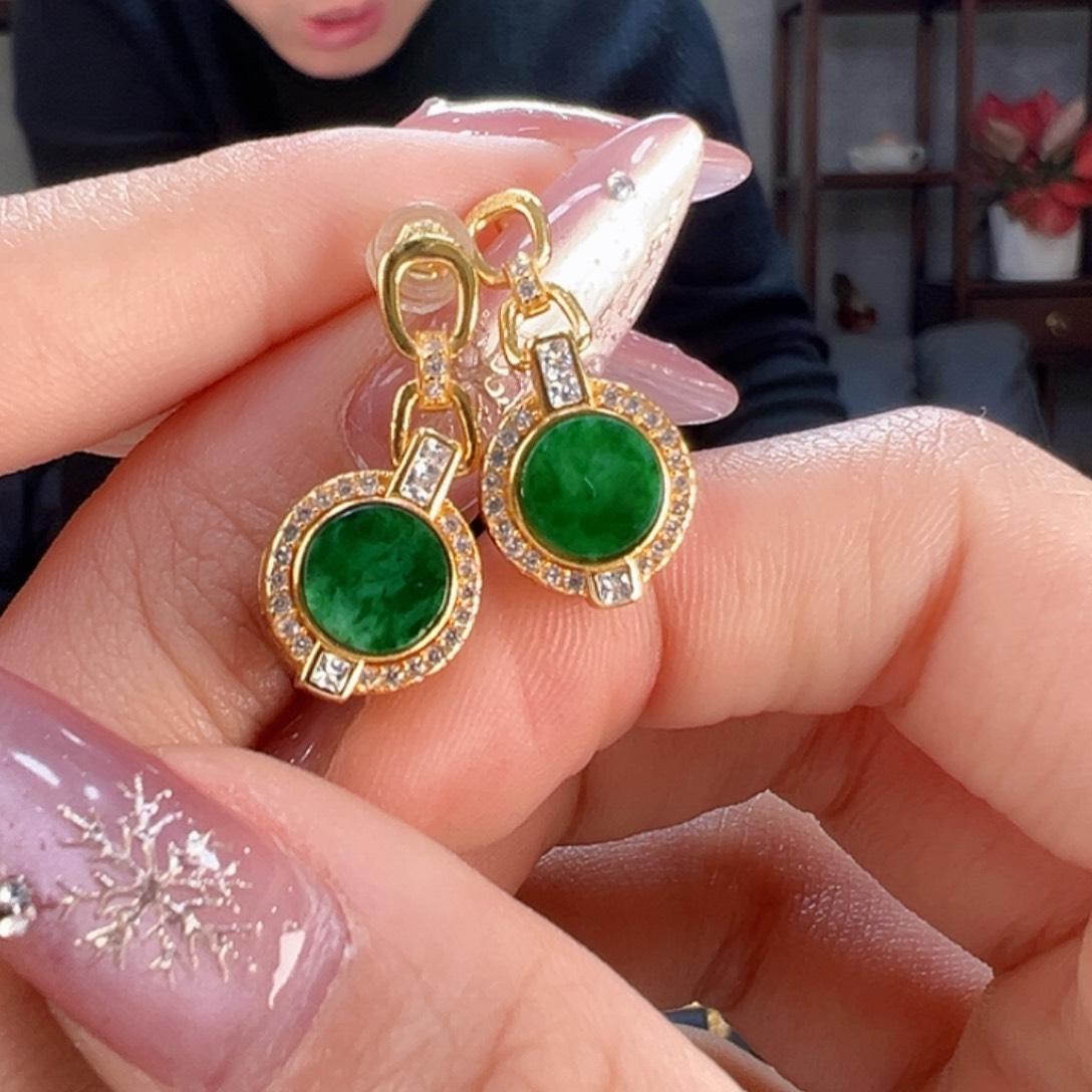 翡翠耳饰银S925镶嵌耳环37