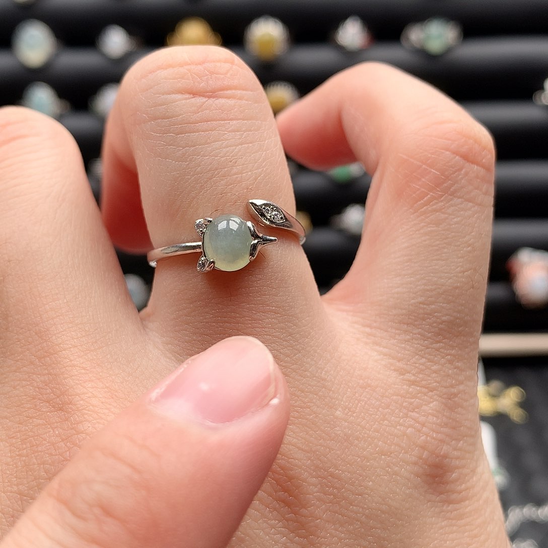 翡翠戒指银S925镶嵌0052