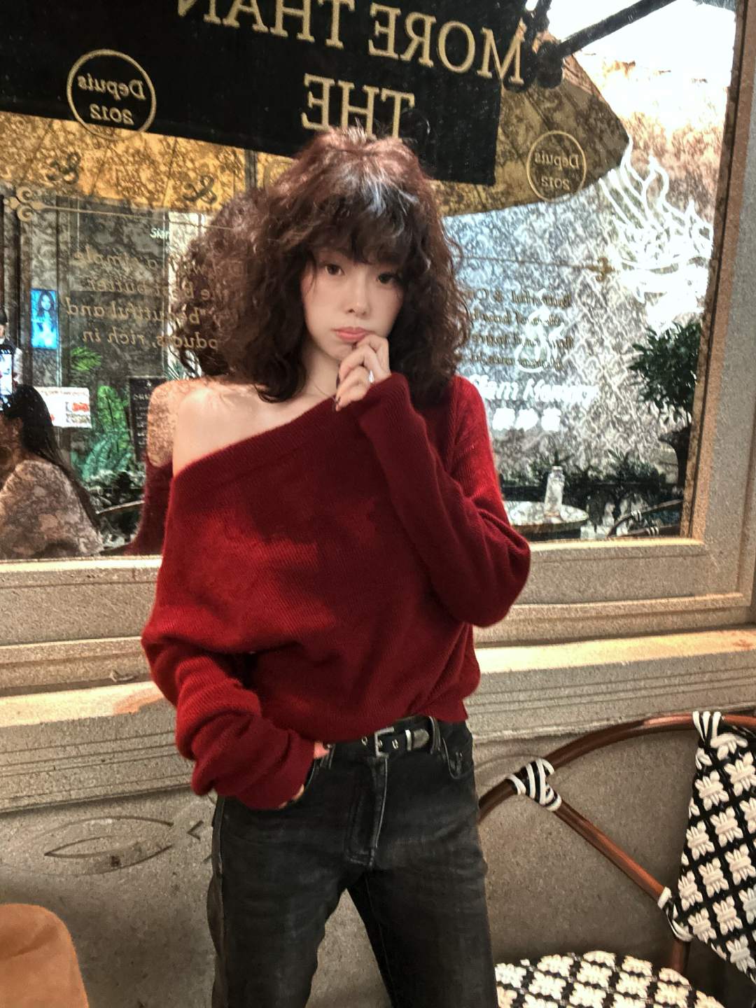【深圳TY女装】斜肩毛衣女款25新款秋冬慵懒风穿搭露肩针织衫上衣