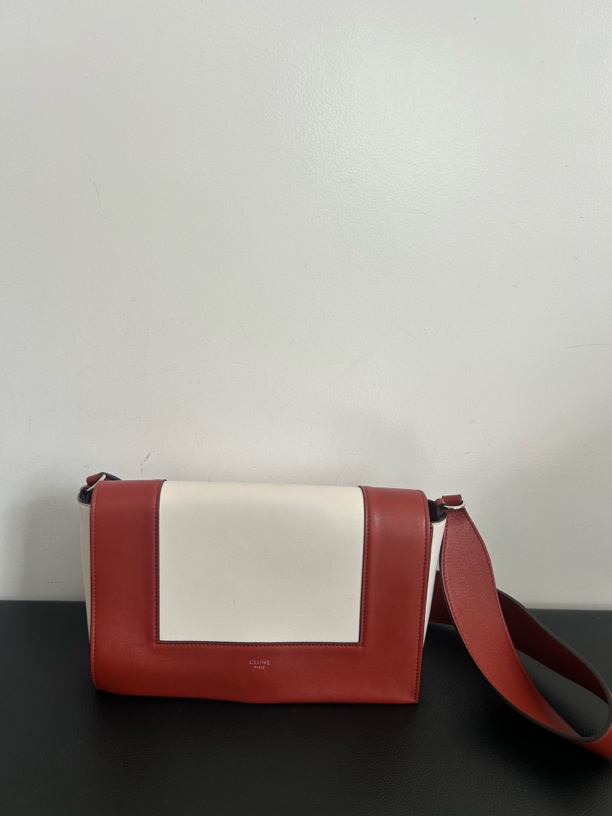 95新 Celine/思琳 Celine红白拼色frame翻盖豆腐包斜挎包