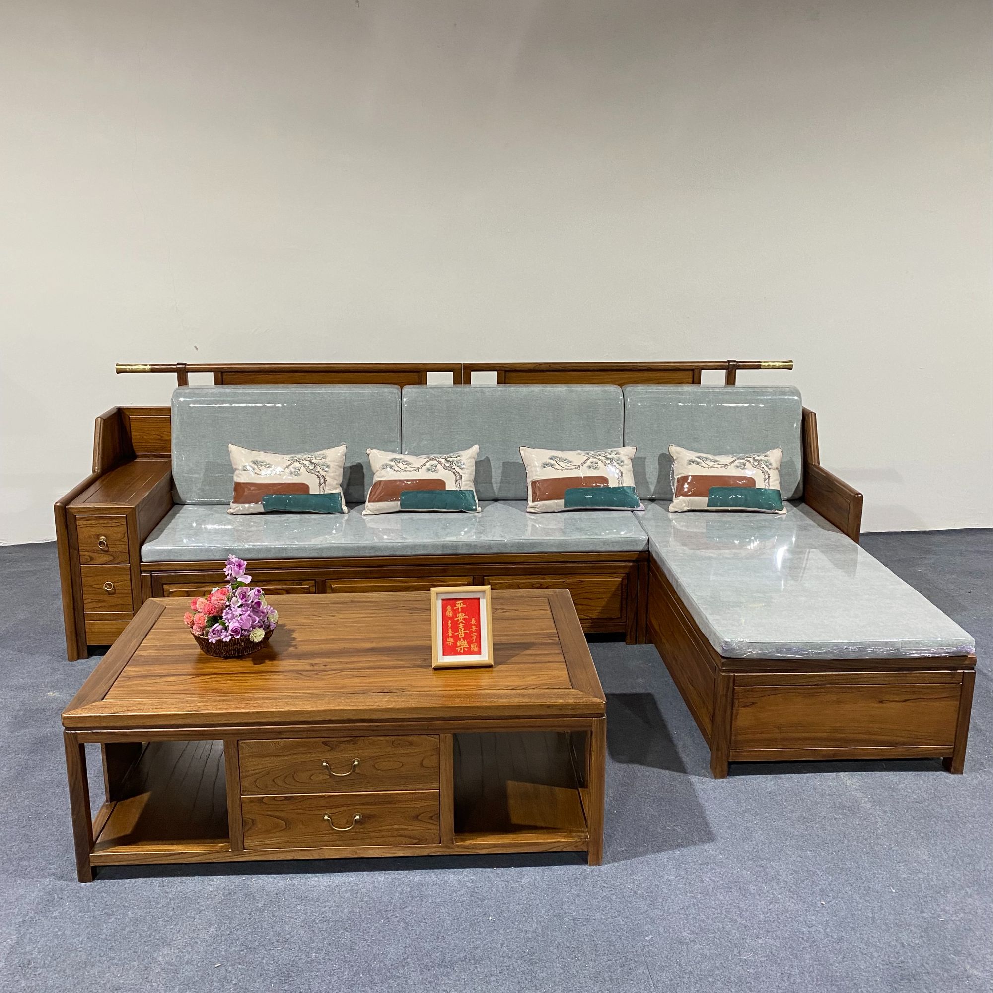 新中式实木沙发转角沙发贵妃沙发储物沙发沙发床多功能沙发乌金木