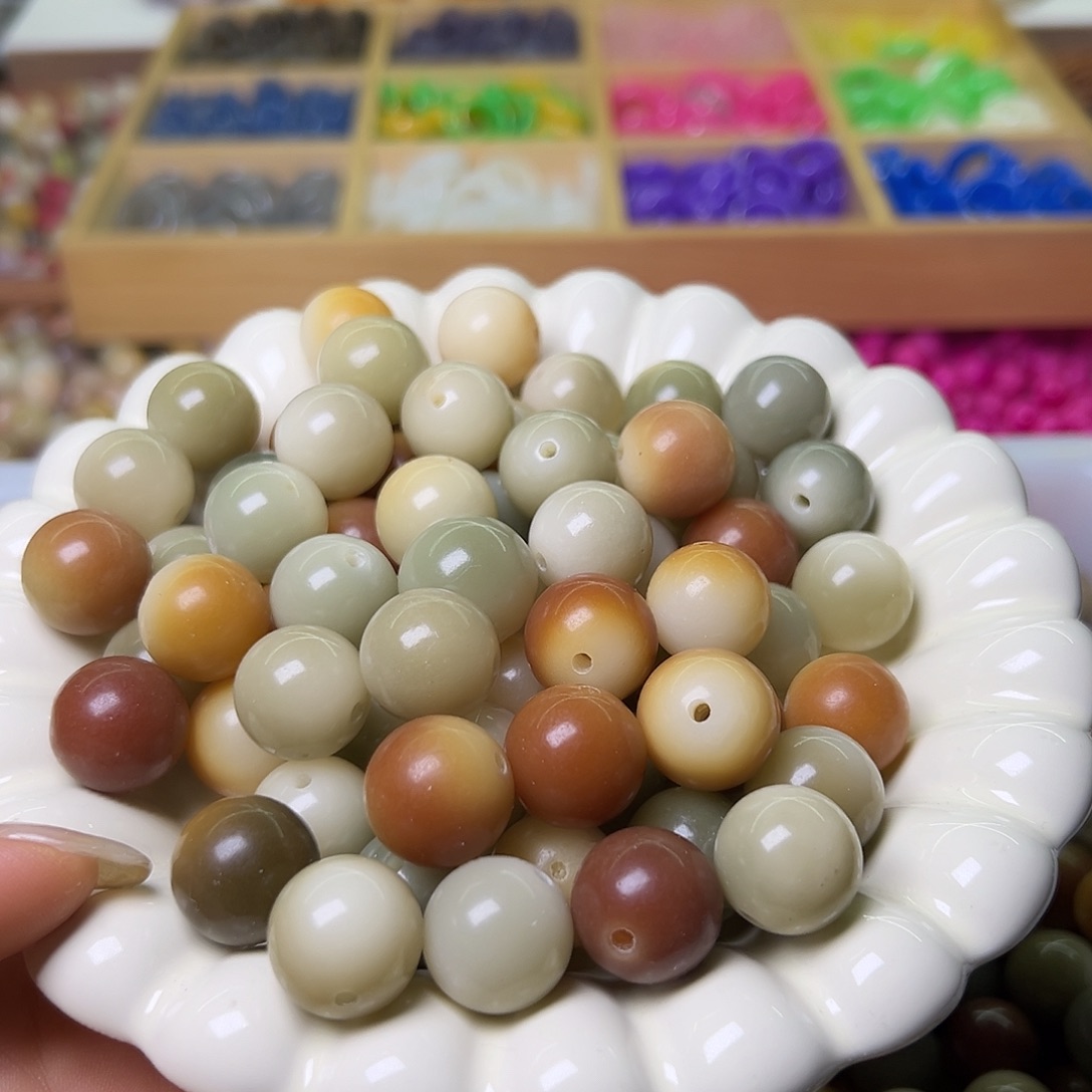 菩提根/象牙果手串微瑕16到17混干磨多宝圆50颗