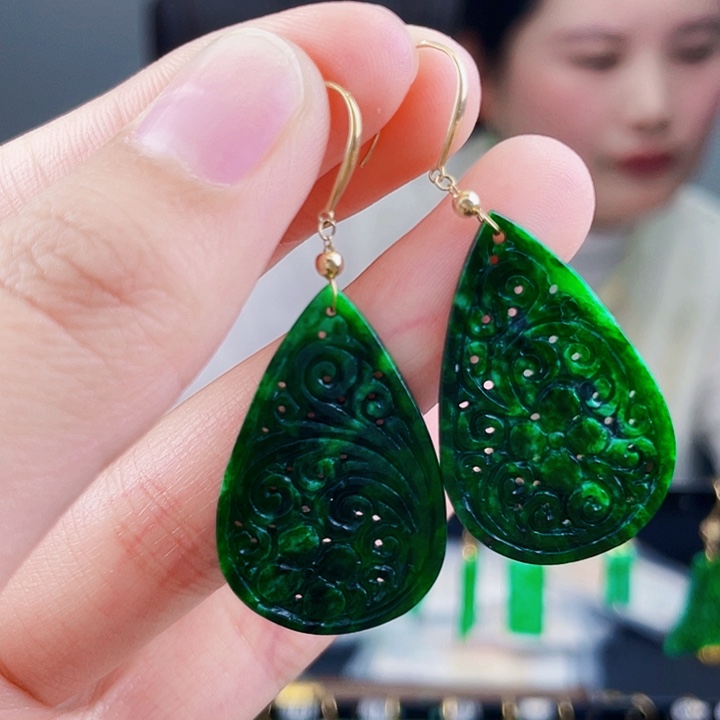 翡翠耳饰18K金镶嵌饰品