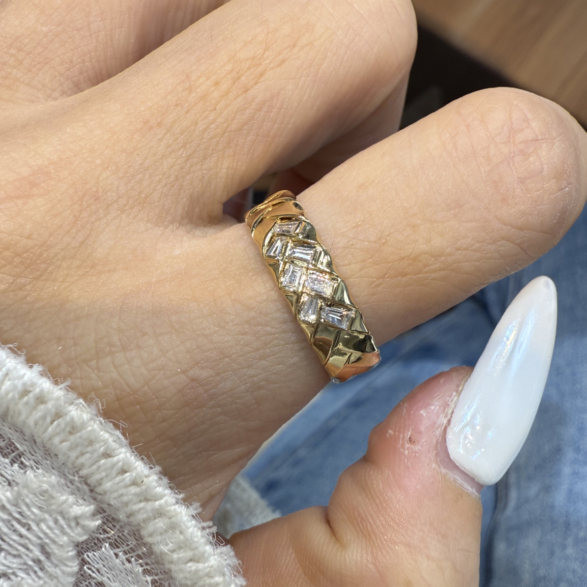 实验室培育钻石【念慈高定】18k 宽版编织梯方排戒 3.8g14#