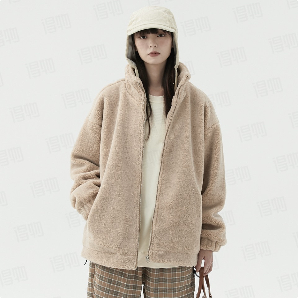 LOVY 基础款纯色加厚羊羔绒保暖宽松厚款夹克 男女同款 情侣款