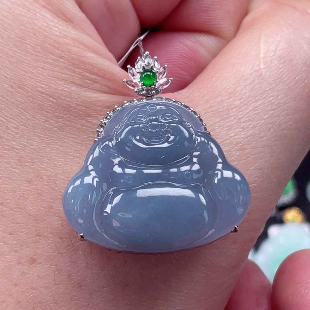 颈饰18K金镶嵌翡翠一刀切佛公