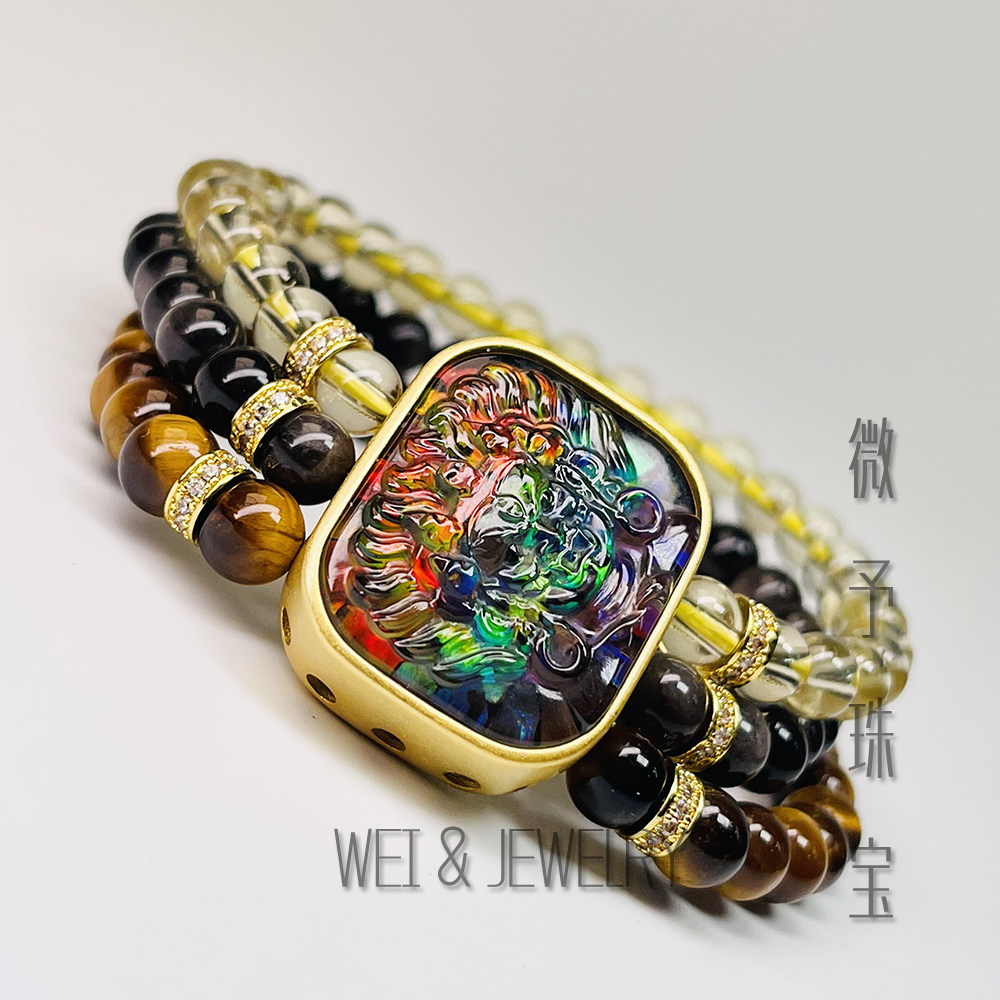 非金属树脂手链 大黑天斑彩石原石拼色手牌手链方型素圈手链