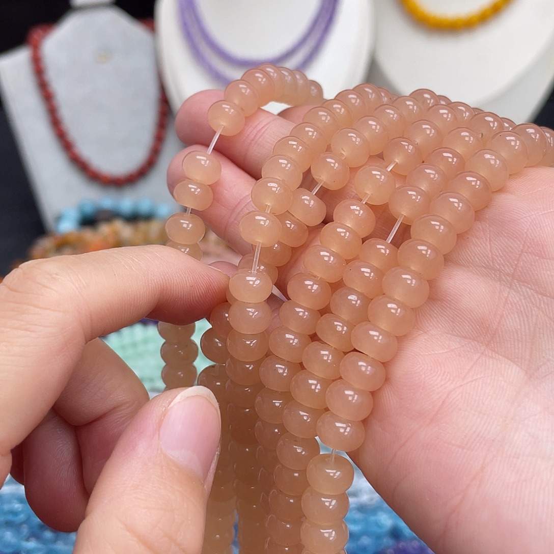 玛瑙/玉髓未镶嵌半成品算盘珠藕粉玉5x8