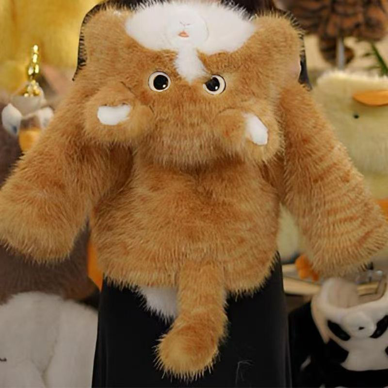 N男女童冬季加绒加厚毛毛衣中小童时尚卡通小猫款棉服外套