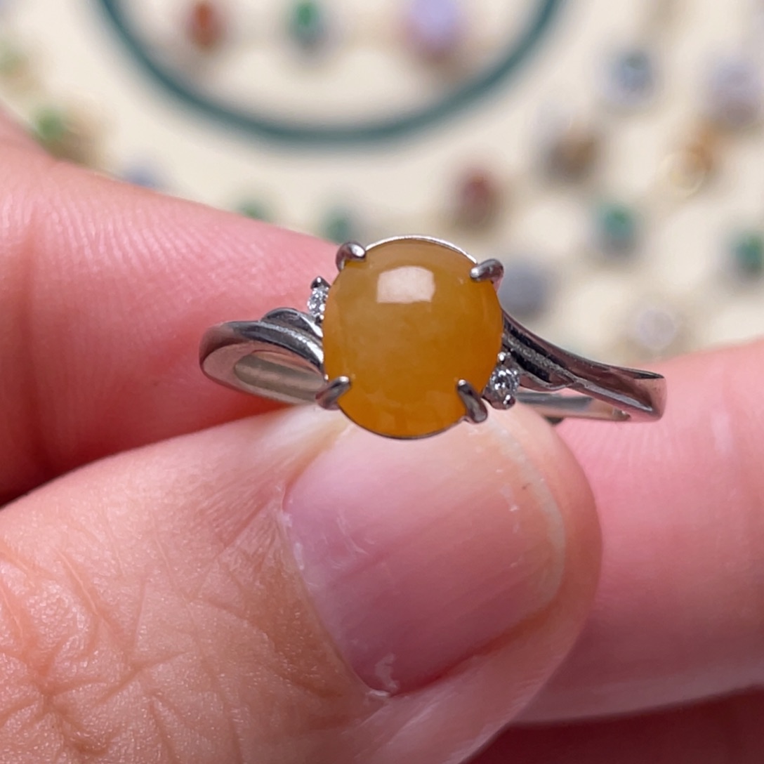 翡翠戒指银S925镶嵌纯天然缅甸翡翠