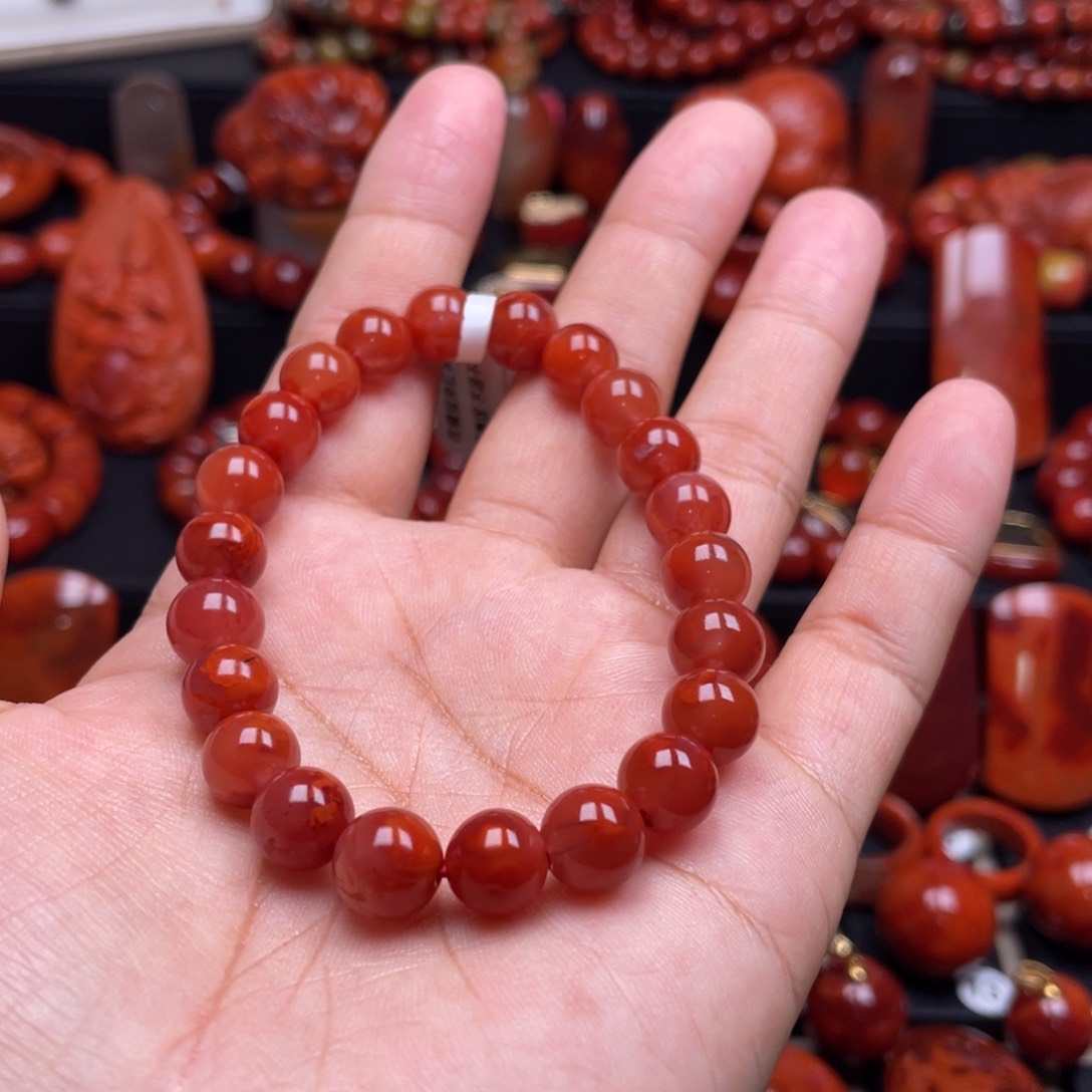 南红玛瑙珠宝奇石未镶嵌单圈9mm