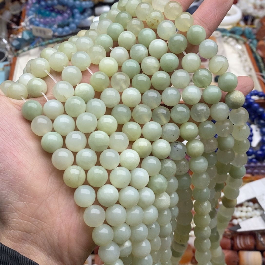 玛瑙/玉髓未镶嵌珠宝半成品一条天然岫玉圆珠10mm