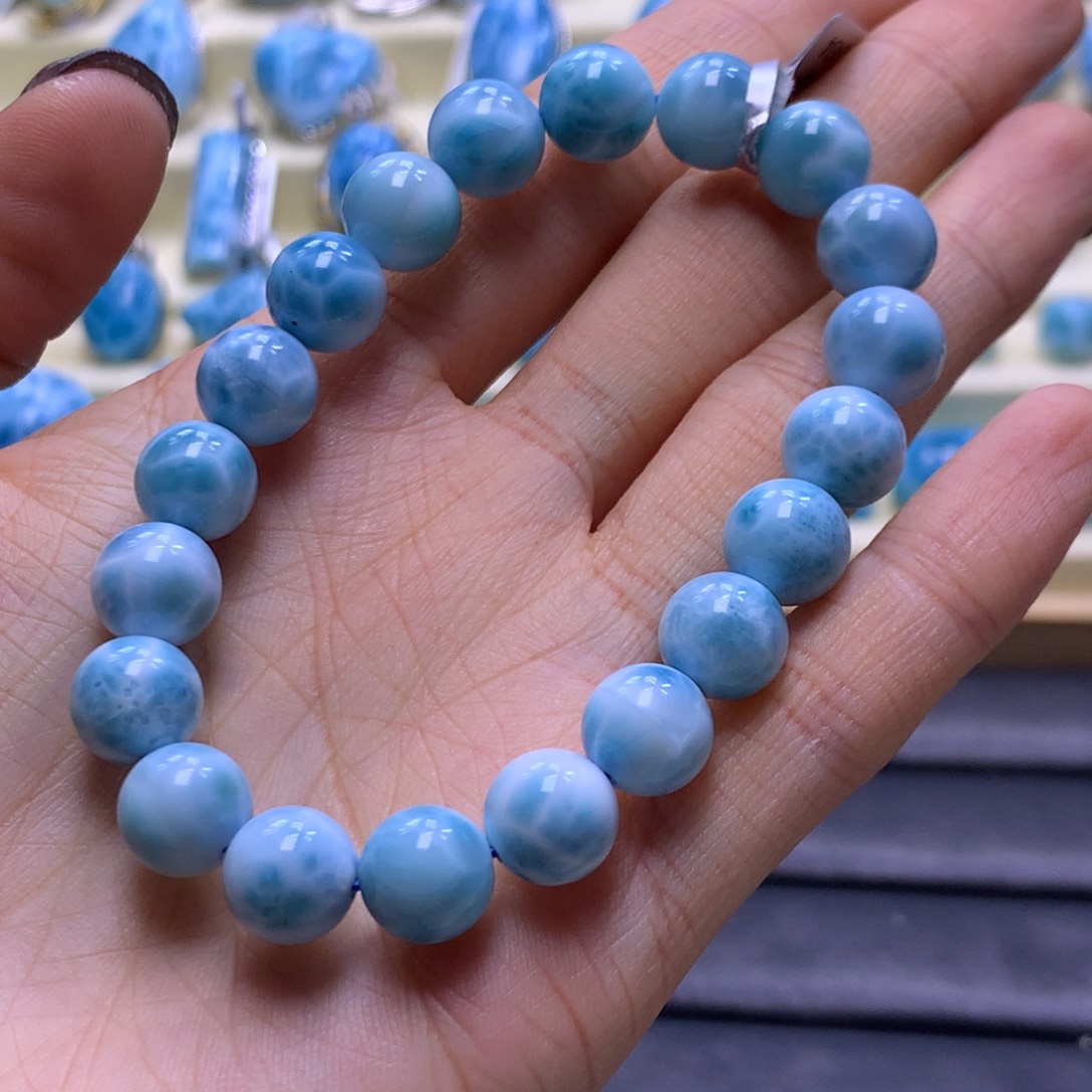 针钠钙石（海纹石）未镶嵌手链9mm手串色差略异