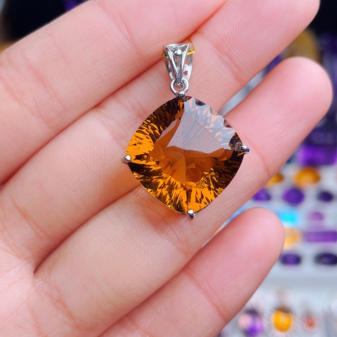 颈饰银S925镶嵌黄晶天然保真