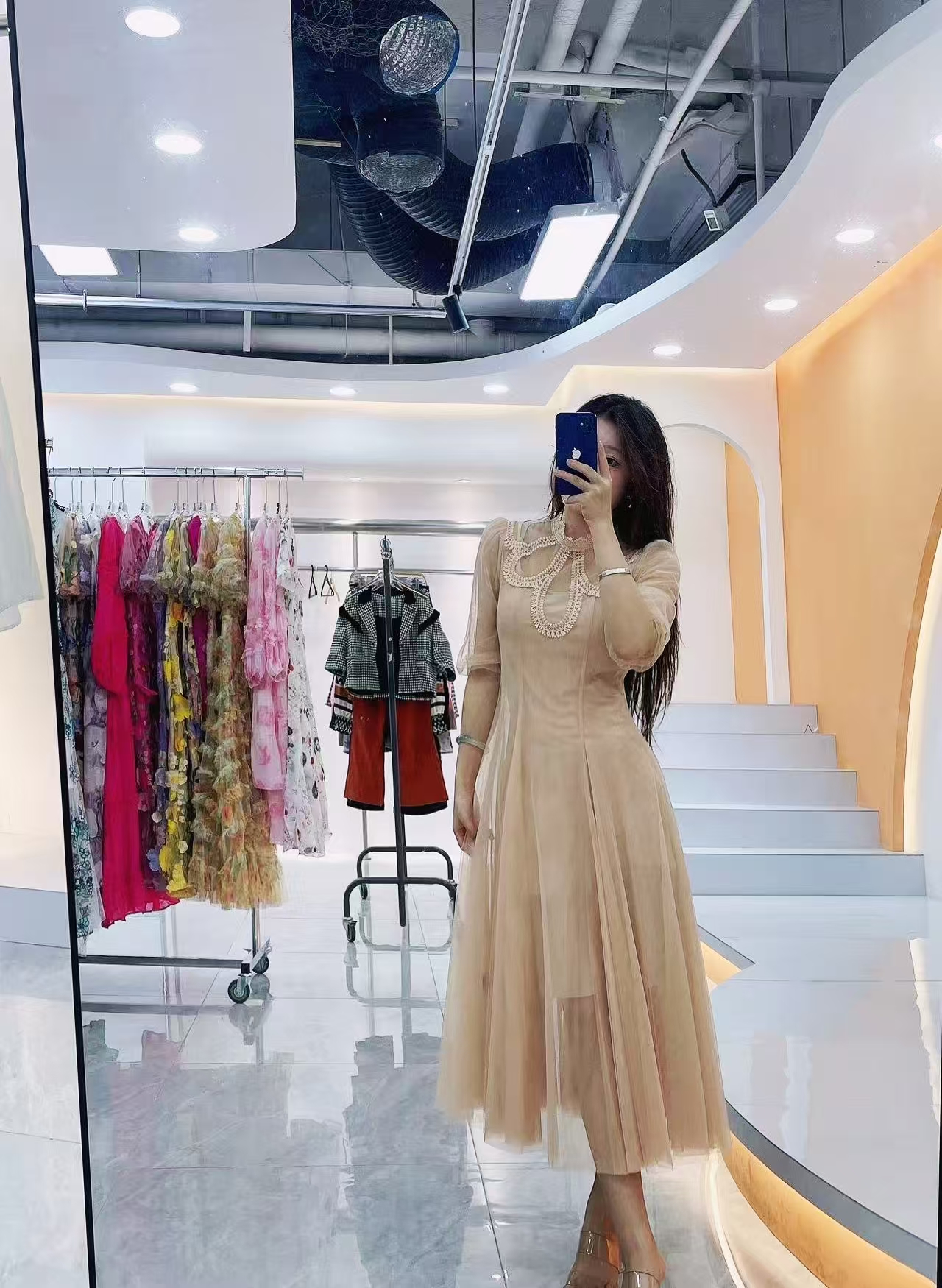 [依易原创]仙仙女神裙特密定制网纱盘花长款连衣裙D0803