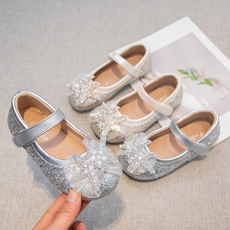 女童公主鞋2025春季新款小单鞋亮晶晶爆闪软底百搭款