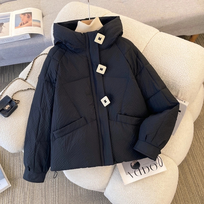 2025冬季新款格子连帽棉服女短款时尚百搭棉袄冬季女士休闲外套