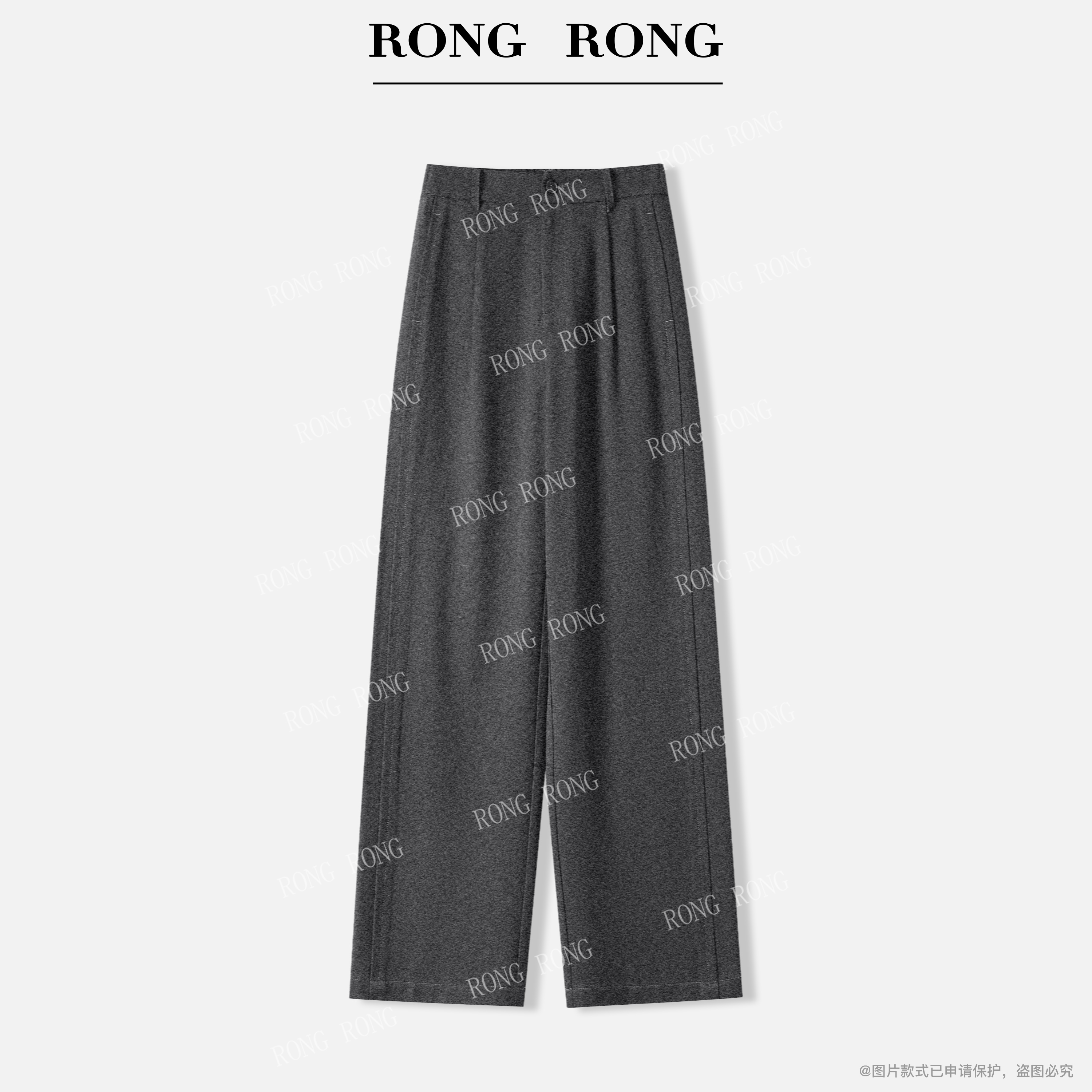 溶溶J【琥珀渊紫】RONG 绵羊毛混纺侧边飞边修腿,通勤风直筒裤M5849