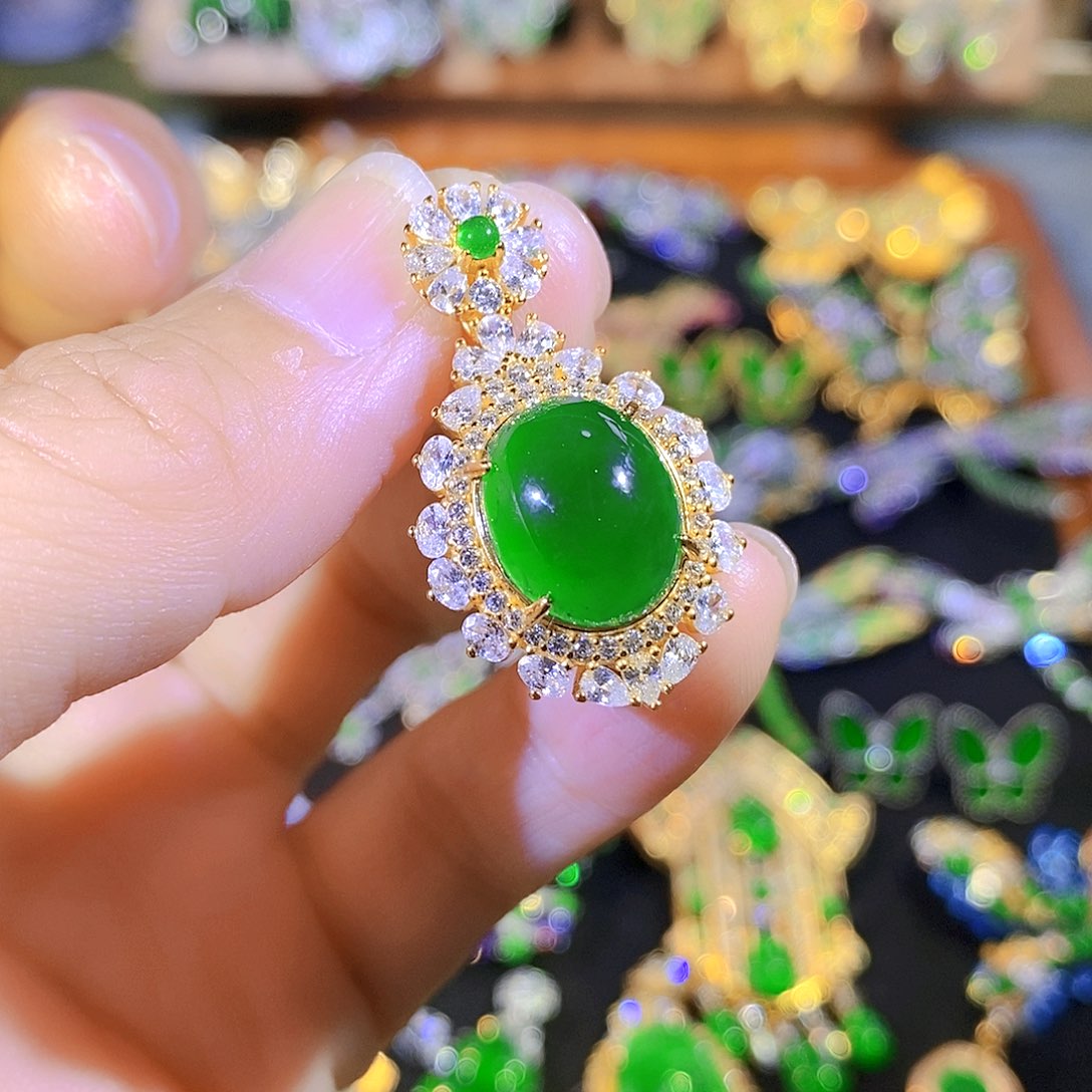 吊坠(不含链)银S925镶嵌翡翠