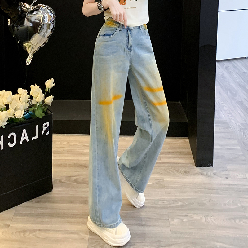 牛仔裤女款爆款2025新款渐变夏季宽松显瘦设计感百搭复古垂感裤子