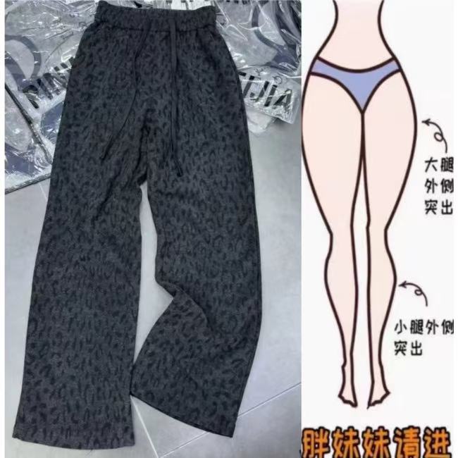 【原版面料】加绒加厚秋冬新款豹纹全松紧宽松百搭显瘦垂感窄版