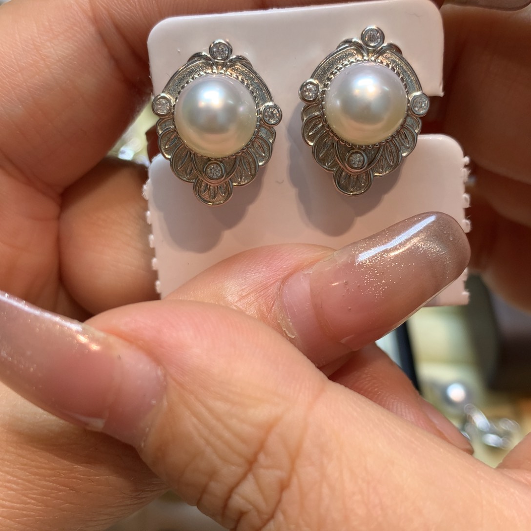 海水珍珠耳饰银S925镶嵌