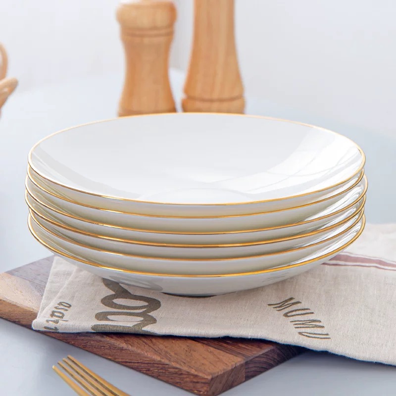 景德镇高档骨瓷【金边8英寸斗笠盘陶瓷餐盘】家用高颜值炒菜盘盘子