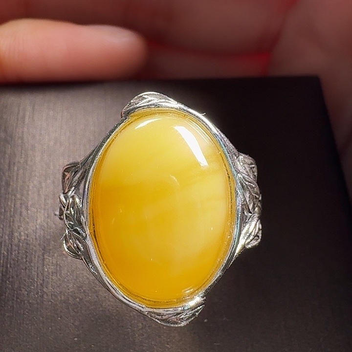 蜜蜡银S925镶嵌戒指戒指