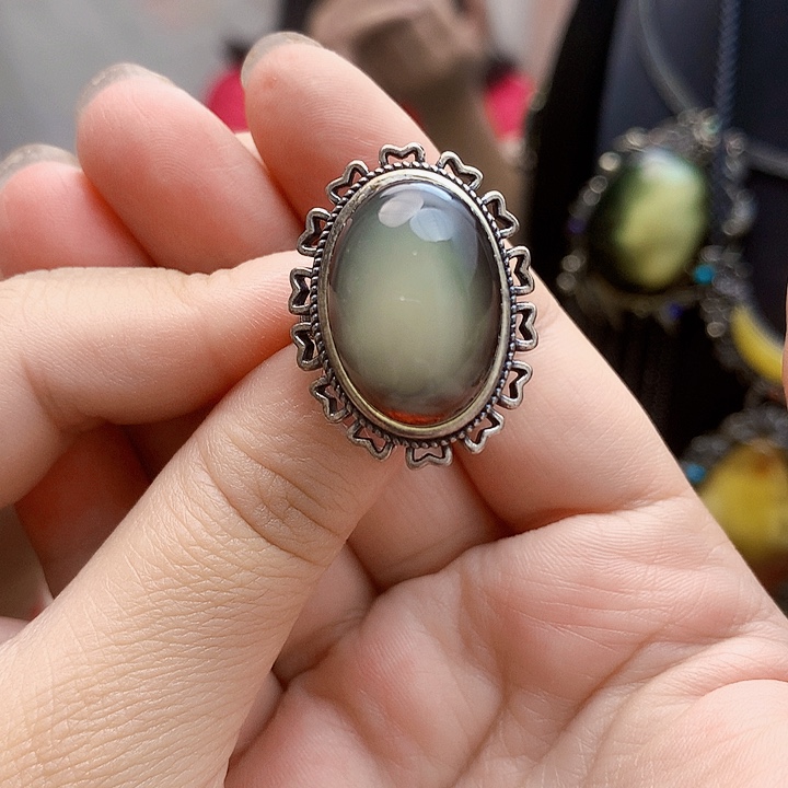 银S925镶嵌琥珀裸石戒指