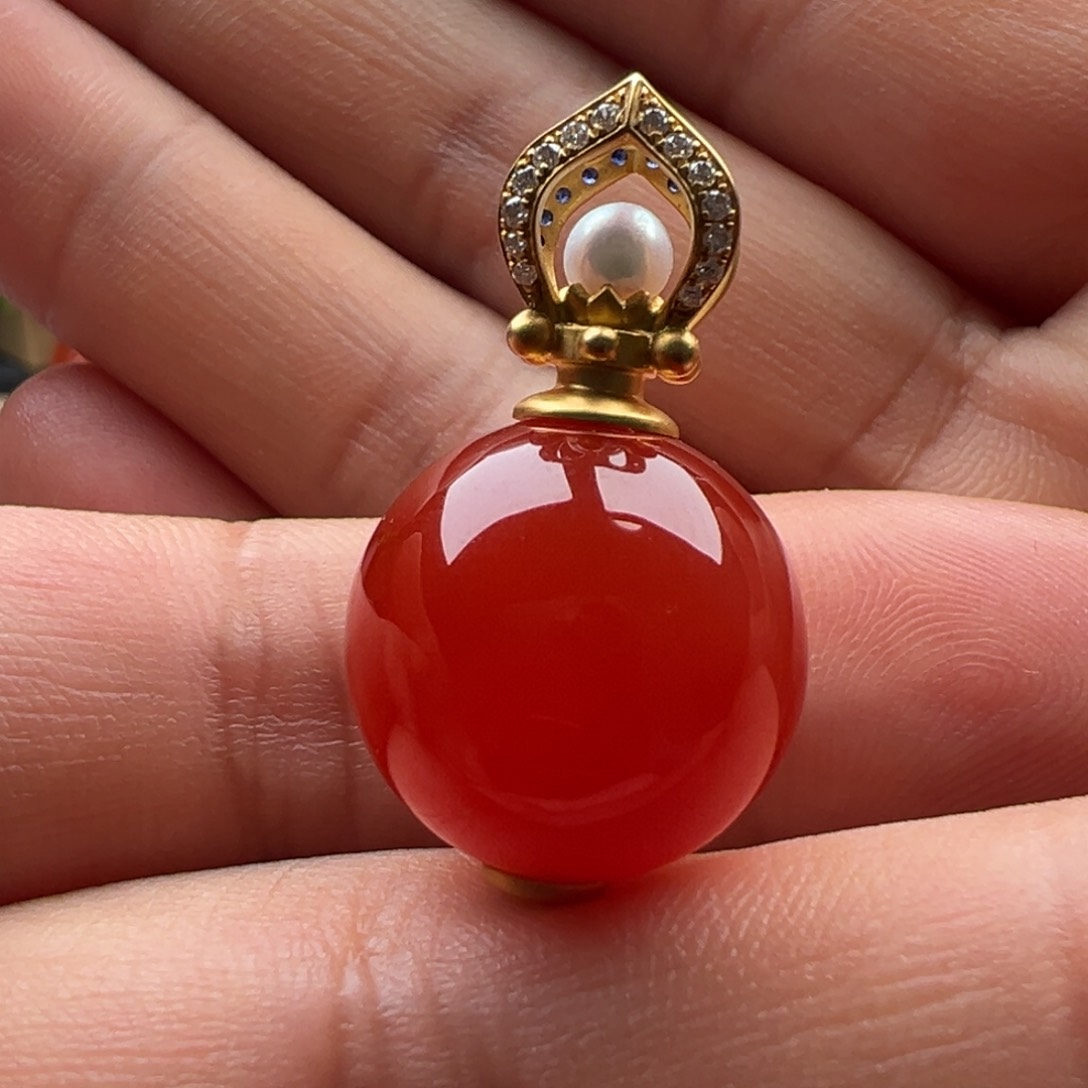 南红玛瑙圆珠16.518K金镶嵌