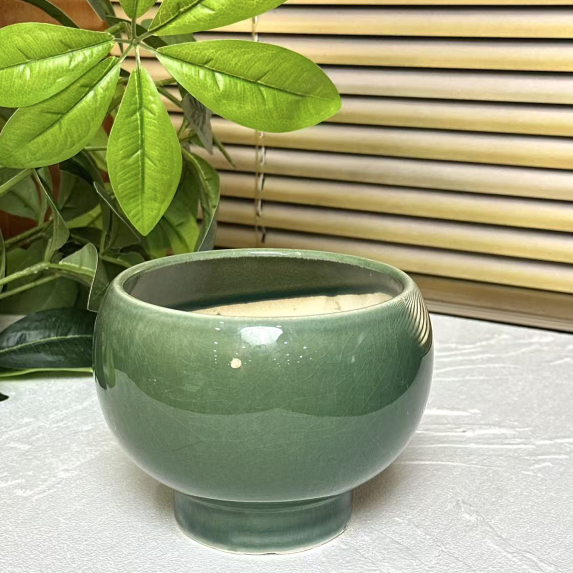 C065口13高12中号冰裂绿透气花盆适合室内外多肉绿植花卉盆栽