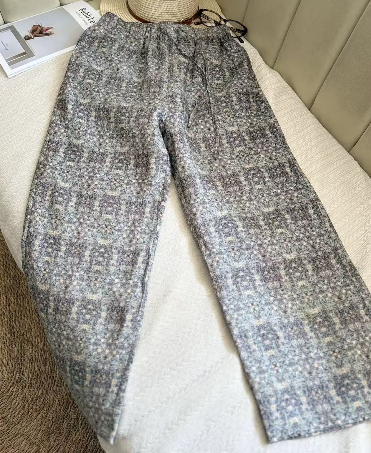25新款印花阔腿裤B7097直筒休闲时尚百搭韩版夏季阔腿设计师格子