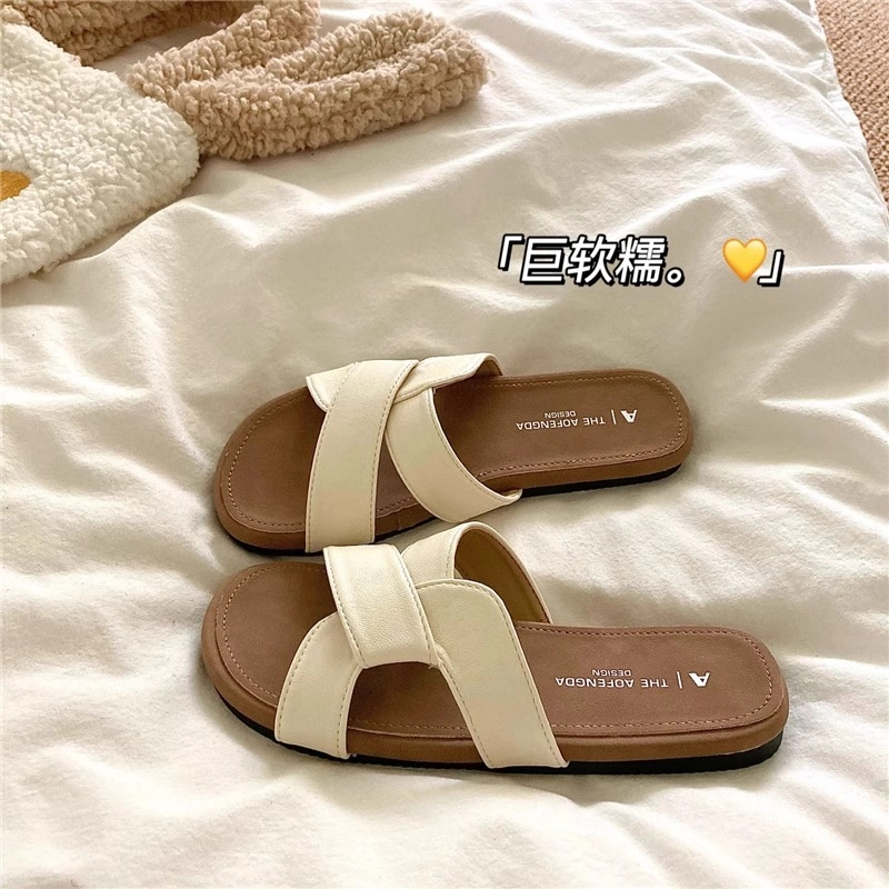 三福好质感小众扭结交叉拖鞋女软软外穿夏季休闲百搭沙滩凉拖鞋