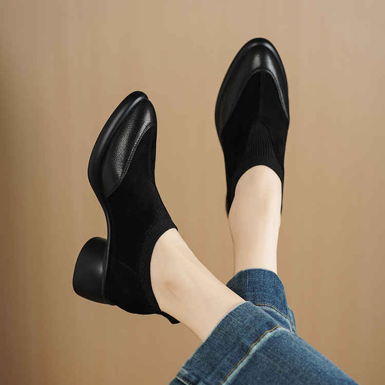 羊皮/5cm/小个子增高跟鞋厚底粗跟真皮软底舒适单鞋女鞋妈妈鞋子