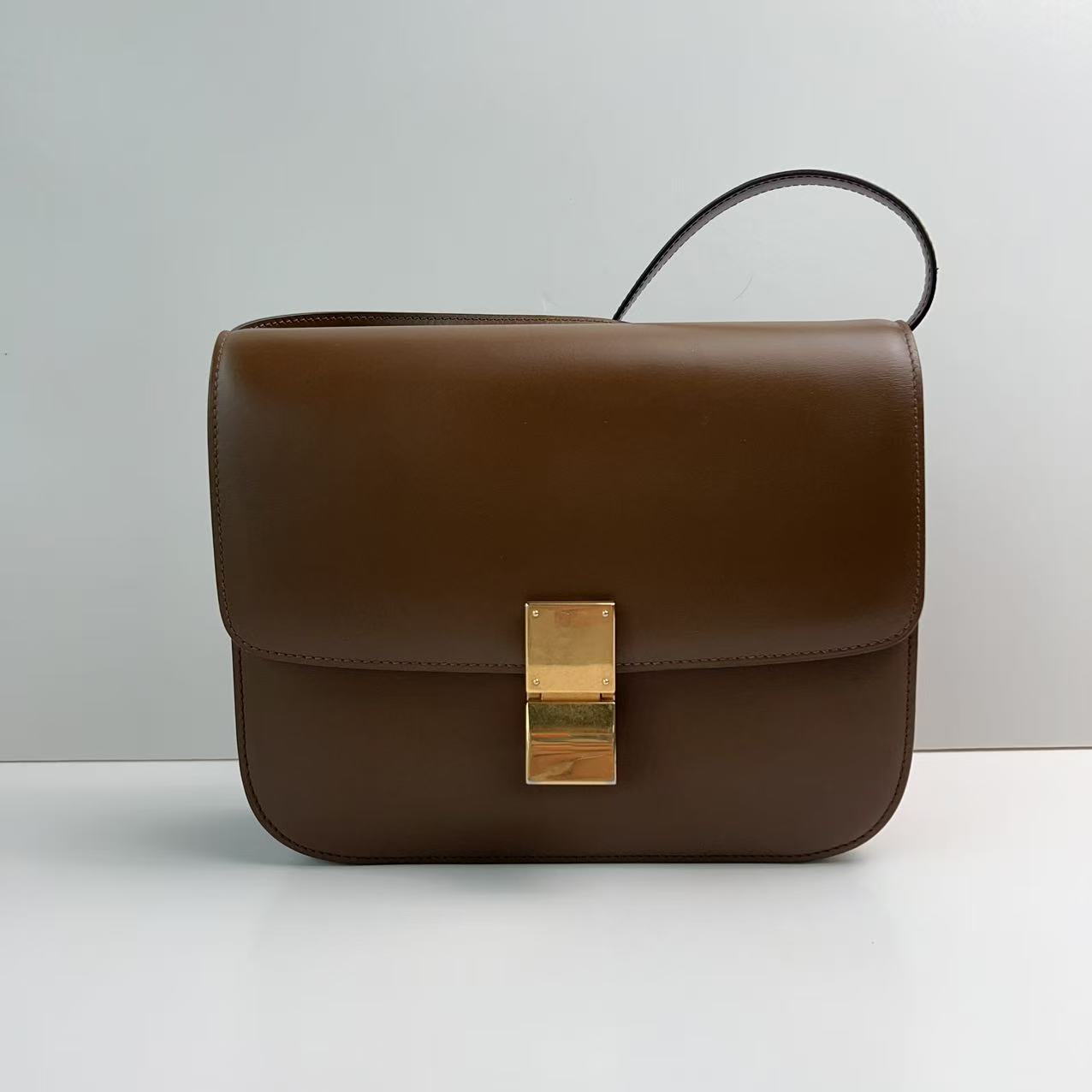 95新 Celine/思琳 思琳咖色马鞍box百搭单肩包