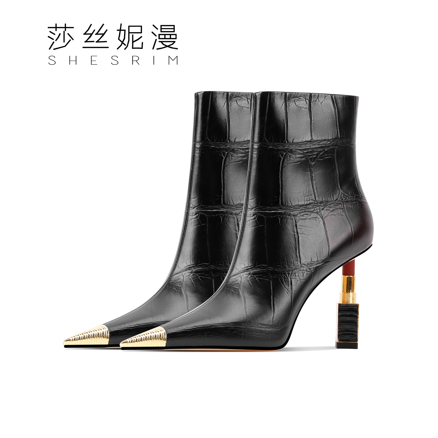 184-【单里/绒里】时装秀场大牌同款口红跟石头纹2025冬季女士短靴